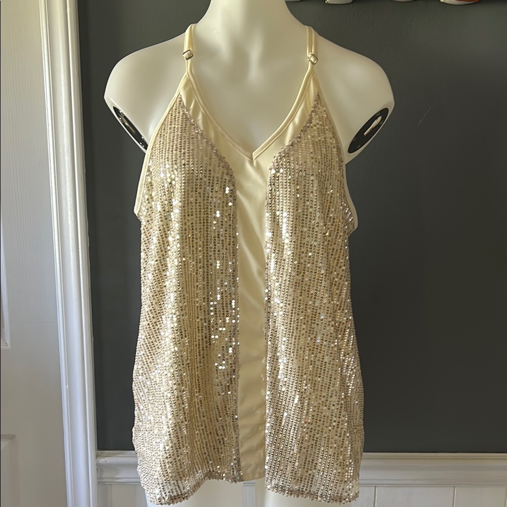 Gold Sequin Sleeveless Camisole - Picture 2 of 6